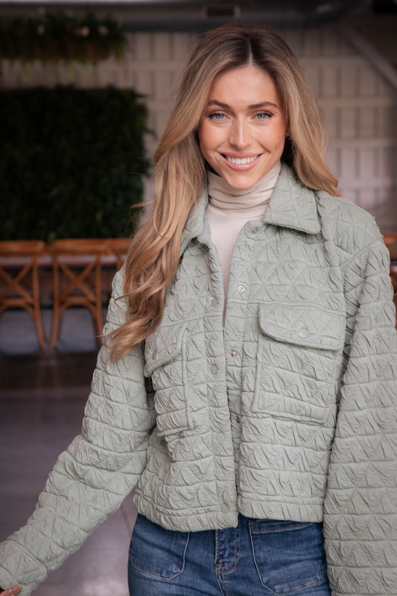 Mandy Triangle Quilted Jacket, Light Olive