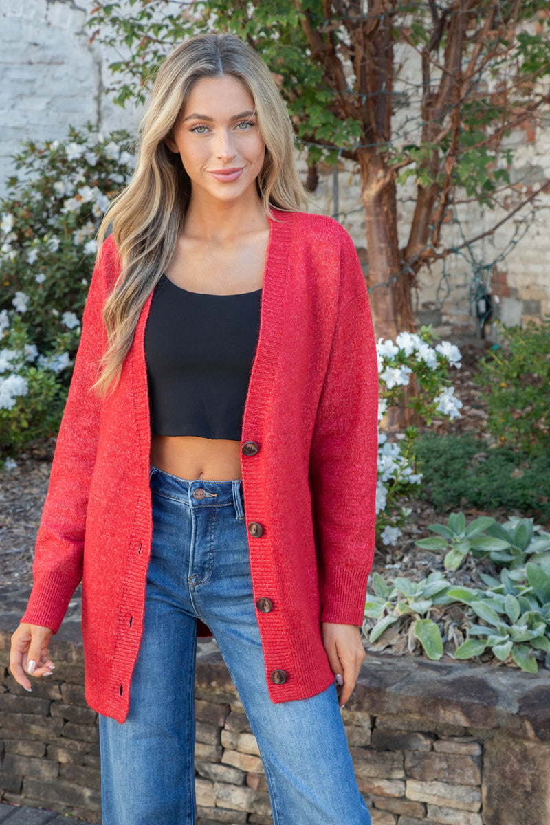 Maddi Oversized Long Cardigan, Red