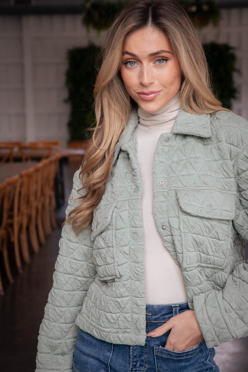 Mandy Triangle Quilted Jacket, Light Olive