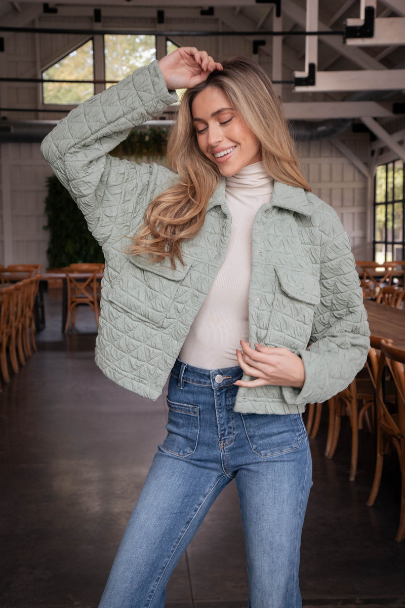 Mandy Triangle Quilted Jacket, Light Olive