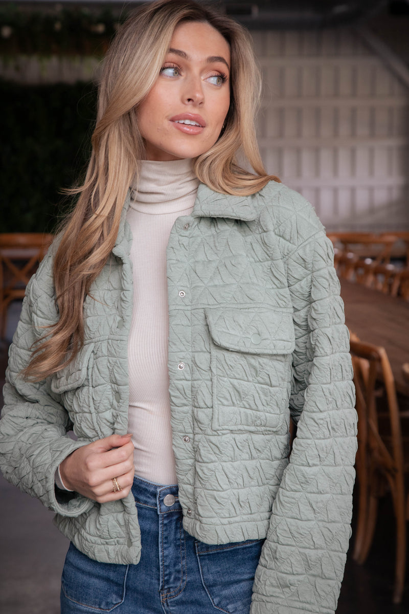 Mandy Triangle Quilted Jacket, Light Olive