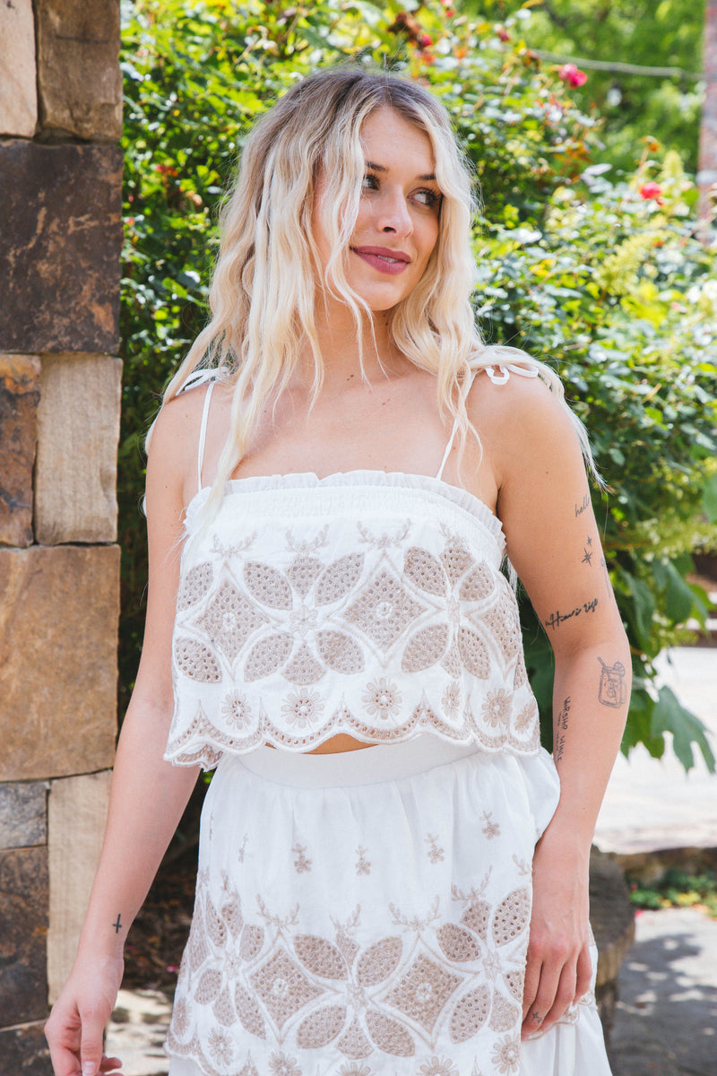 Brooke Embroidered Eyelet Top, Off White