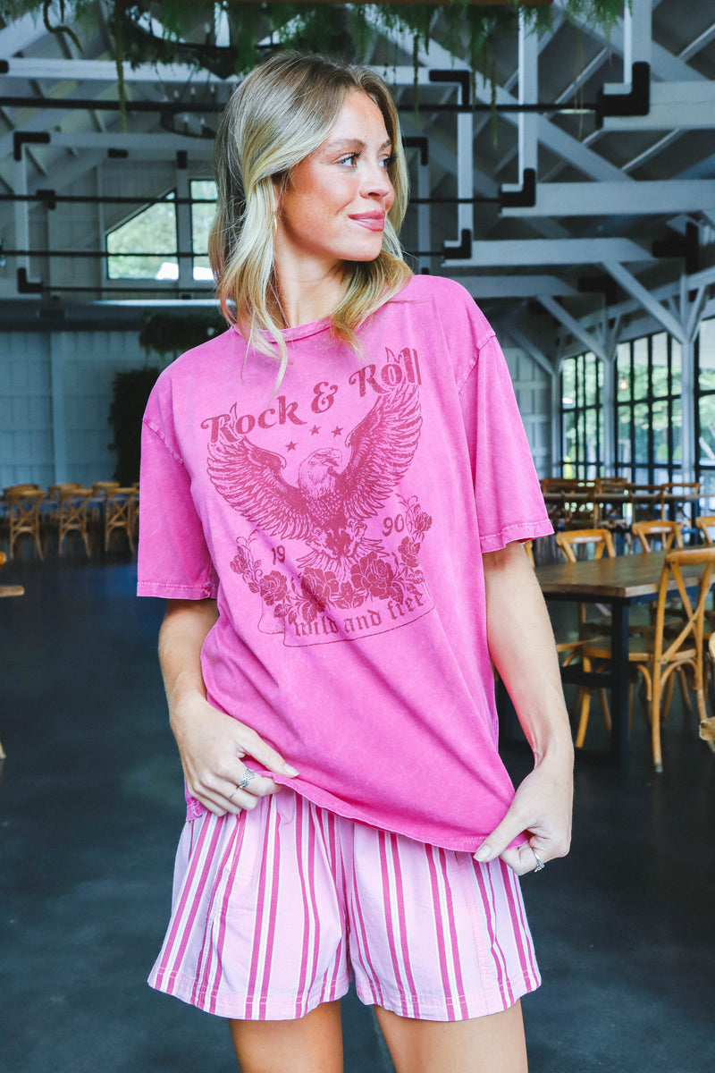 Rock & Roll Oversized Graphic Tee, Mineral Magenta