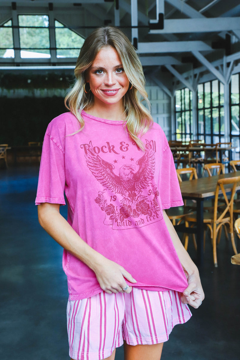 Rock & Roll Oversized Graphic Tee, Mineral Magenta