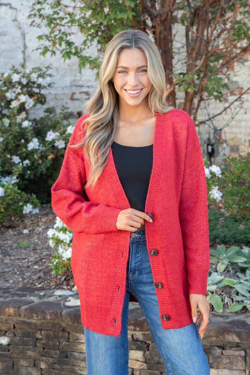 Maddi Oversized Long Cardigan, Red