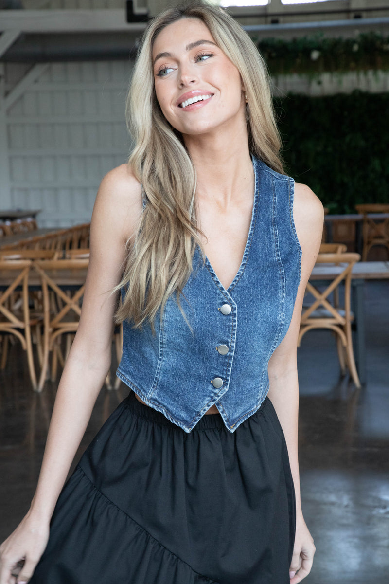 Mae V-Neck Vest, Denim