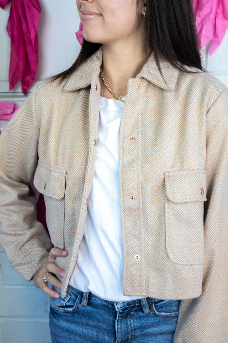 Luella Herringbone Crop Jacket, Camel