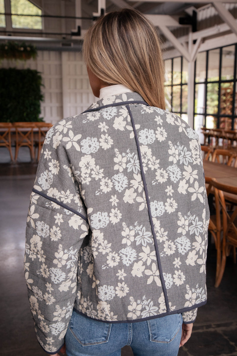 Jaylyn Floral Quilted Jacket, Blue/Ivory/Cream