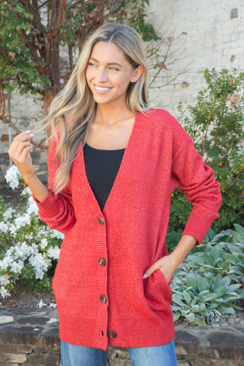 Maddi Oversized Long Cardigan, Red