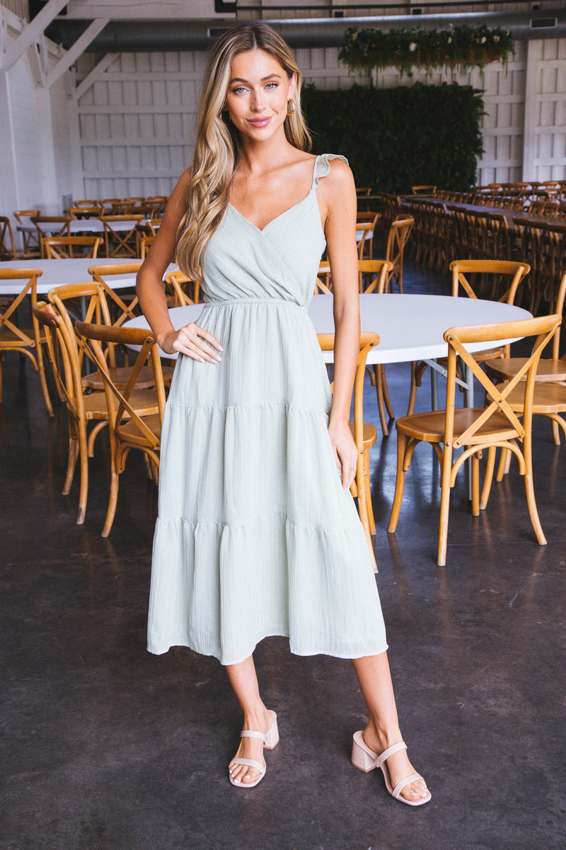 Steady Surplice Midi Dress, Sage | Sadie & Sage