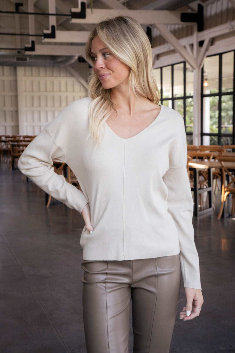 Kiersten V-Neck Seam Detail Sweater, Oatmeal