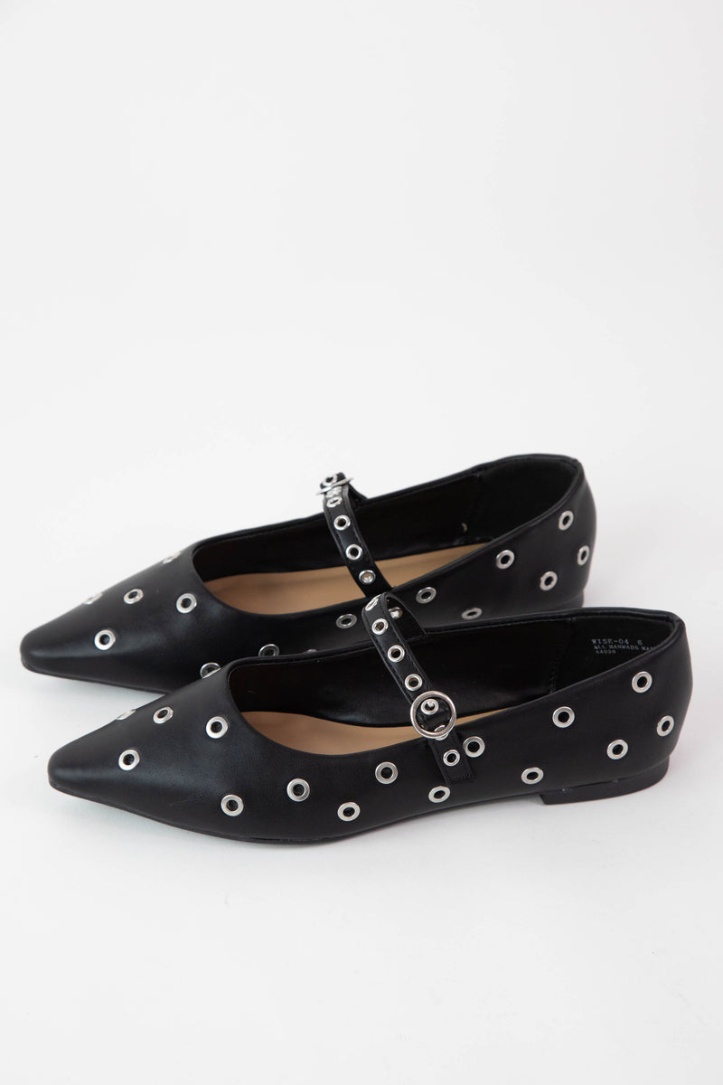 Wise Snip Toe Mary Jane Flats, Black