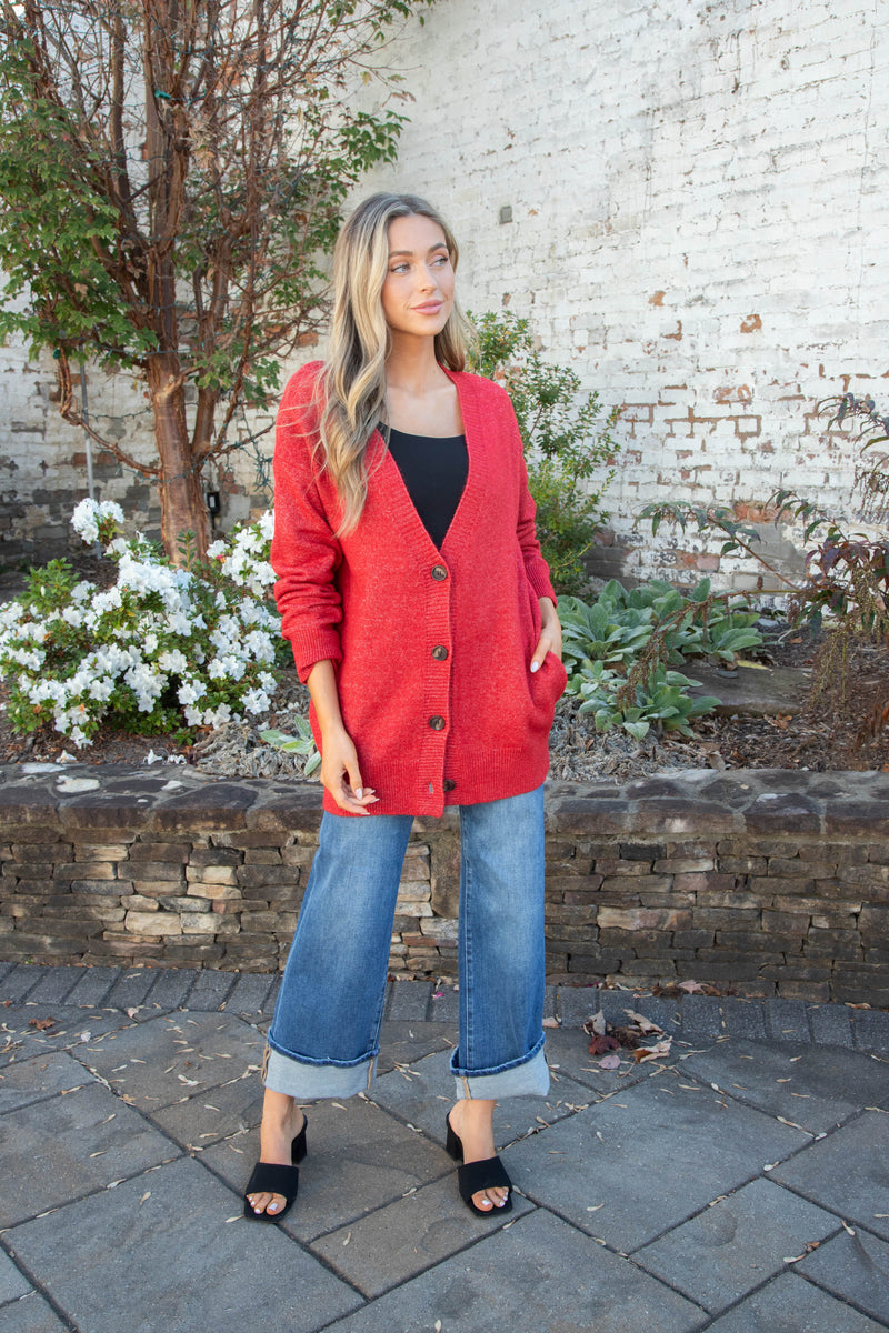 Maddi Oversized Long Cardigan, Red