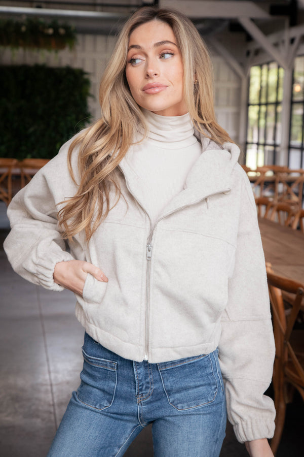 Janie Wool-Like Bomber Jacket, Oatmeal