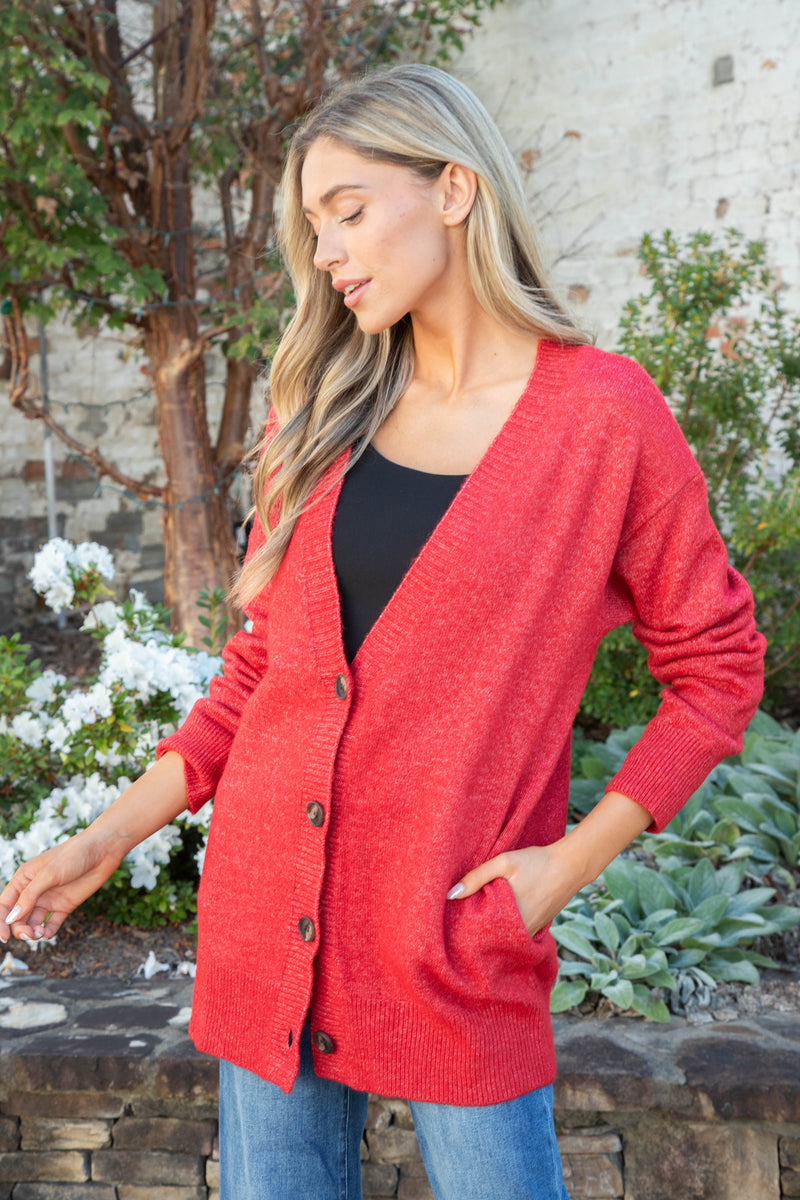 Maddi Oversized Long Cardigan, Red