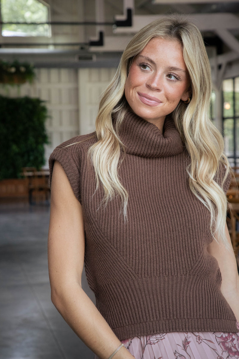 Caylee Turtle Neck Sweater Vest, Brown