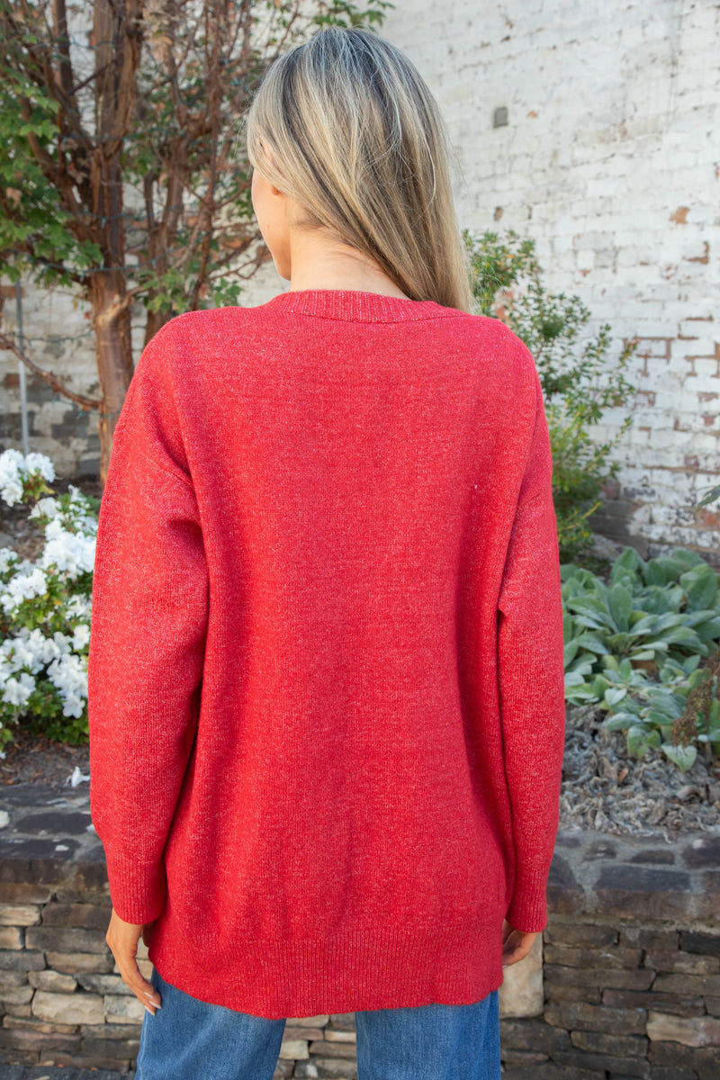 Maddi Oversized Long Cardigan, Red