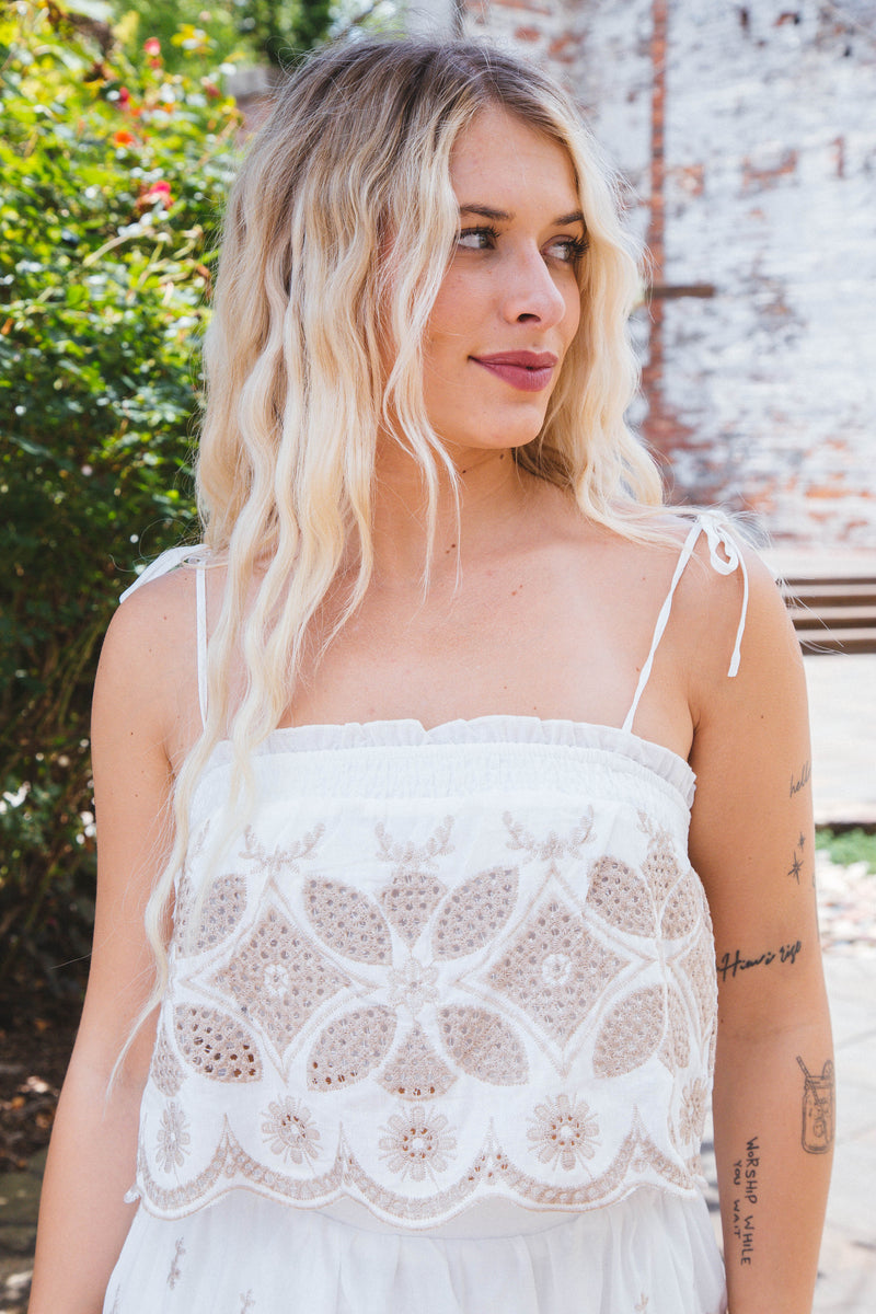 Brooke Embroidered Eyelet Top, Off White
