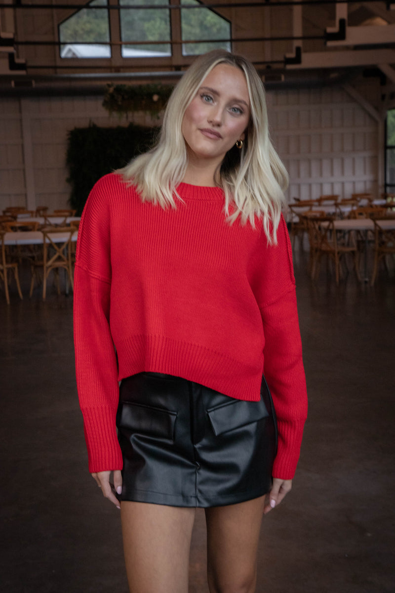 Keely Cropped Sweater, Red