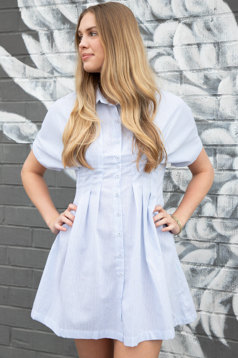 Willa Collared Striped Mini Dress, Light Blue