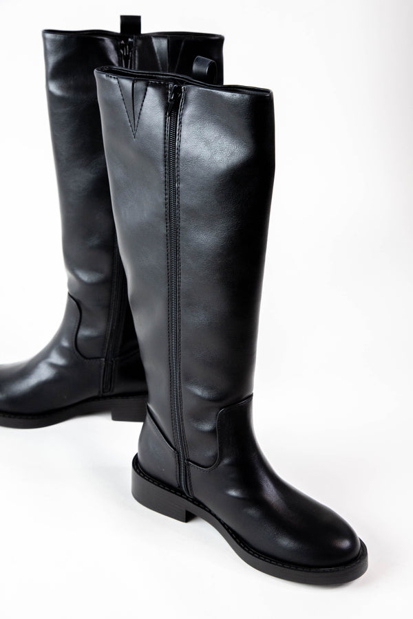 Pennie Knee High Riding Boots, Black Smooth | DV by Dolce Vita