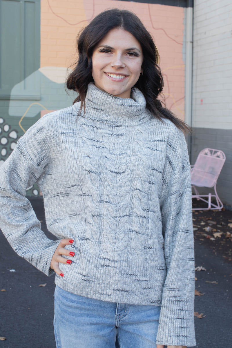 Feeling Cozy Cable Sweater, Light Grey Multi | Sanctuary