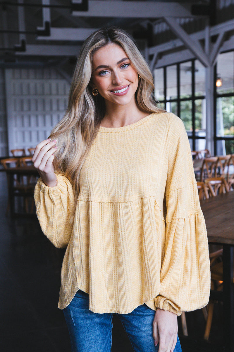 Audrey Babydoll Waffle Knit Top, Butter – North & Main Clothing