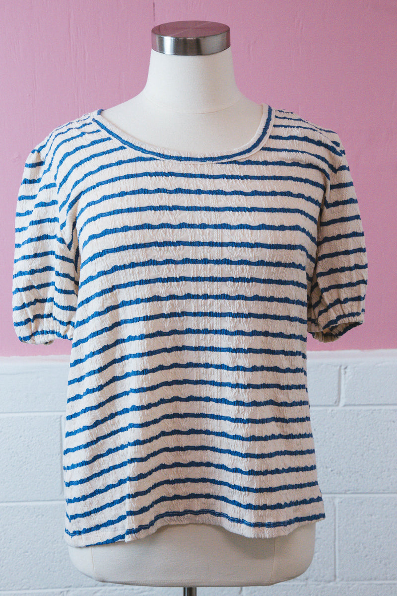 Amaya Textured Striped Top, Blue | Plus Size