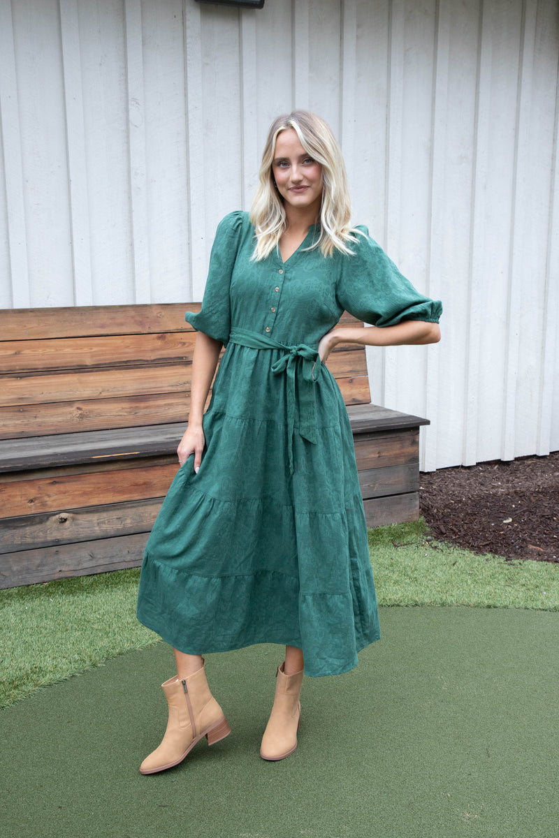 Irelyn Button Neck Maxi Dress, Hunter Green