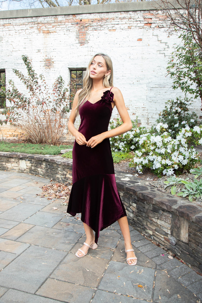 Lucille Velvet Dress, Wine | Steve Madden