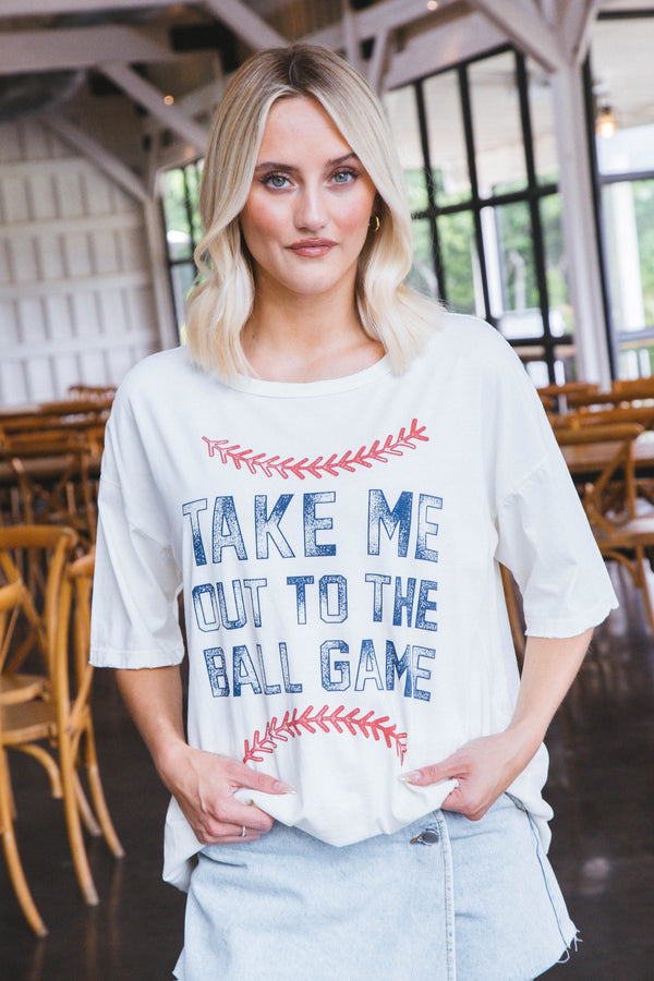 Ball Game Oversized Graphic Tee, Mineral Ivory