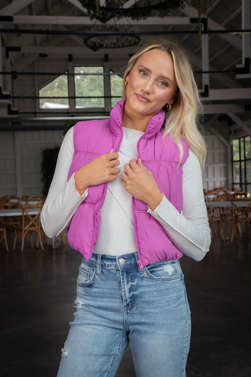 Beth Quilted Puffer Vest, Orchid