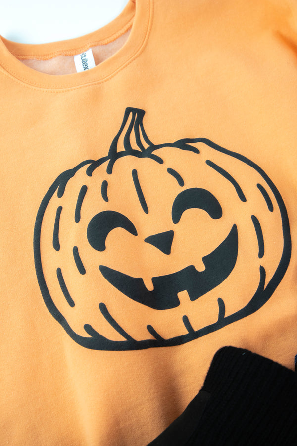 Spooky Jack O Lantern Sweatshirt, Light Orange