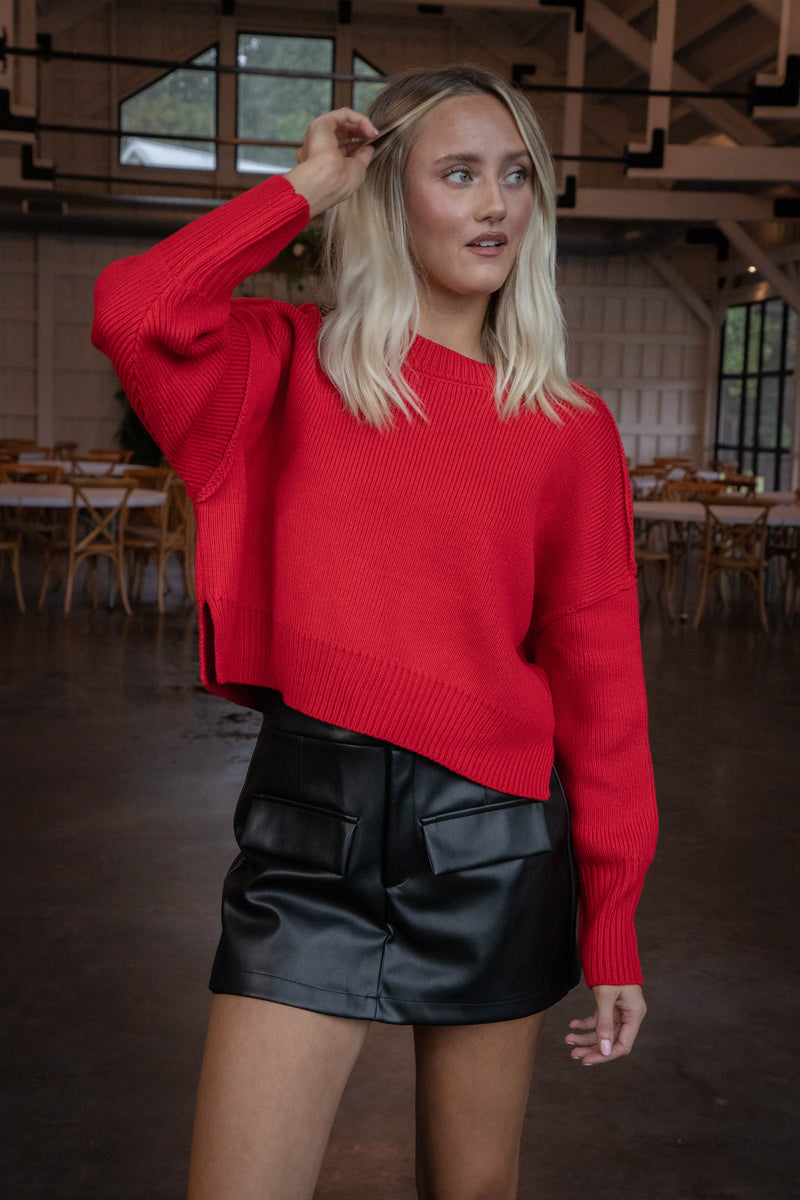 Keely Cropped Sweater, Red