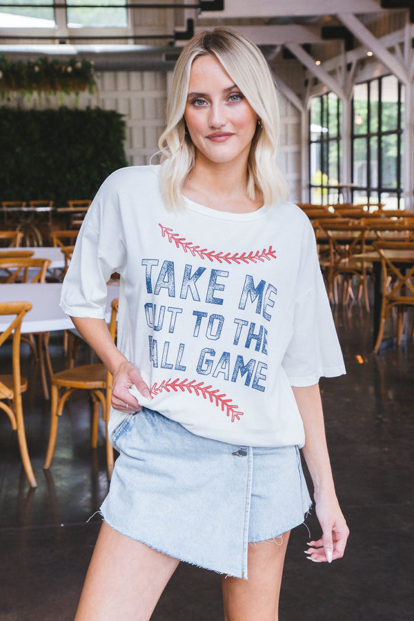 Ball Game Oversized Graphic Tee, Mineral Ivory