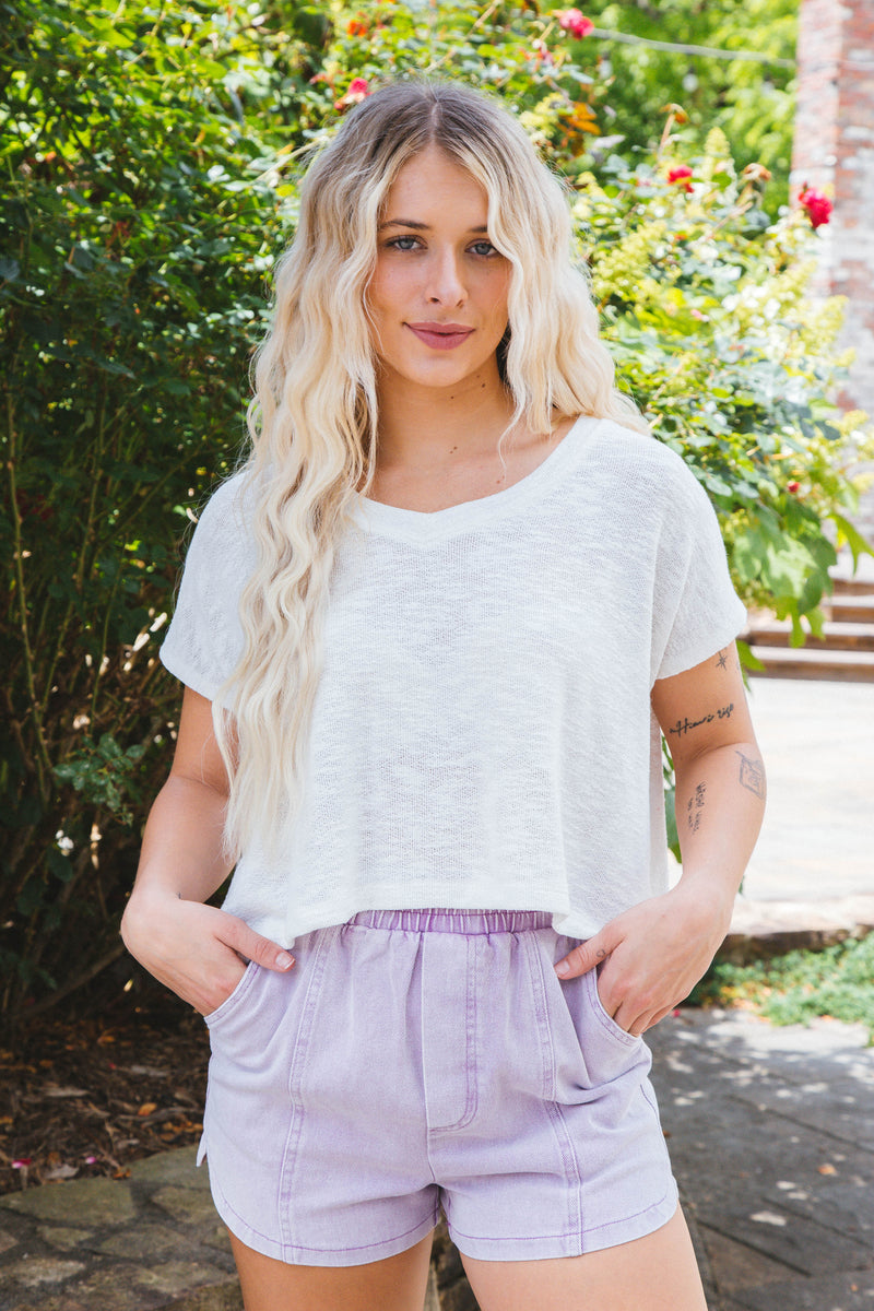 Ayla Elastic Waist Shorts, Purple