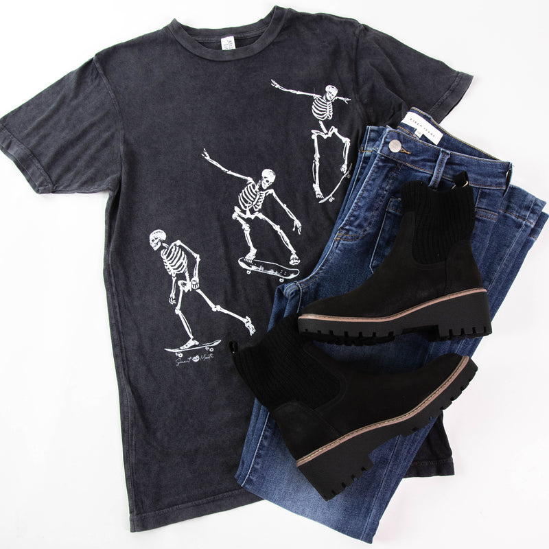 Skater Skeleton Tee, Black Mineral Wash