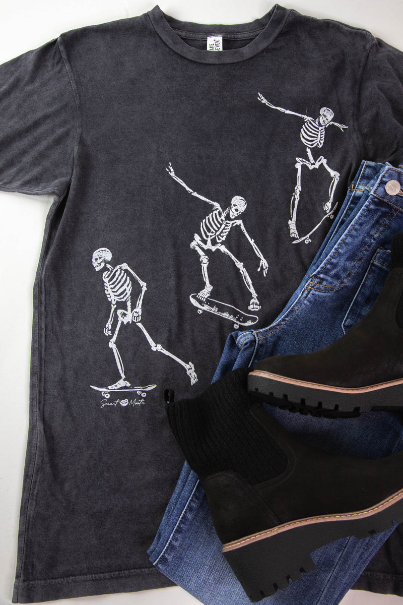 Skater Skeleton Tee, Black Mineral Wash