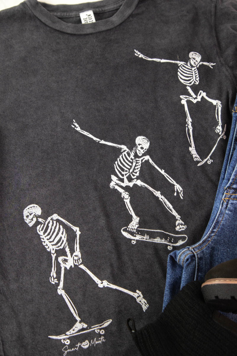 Skater Skeleton Tee, Black Mineral Wash