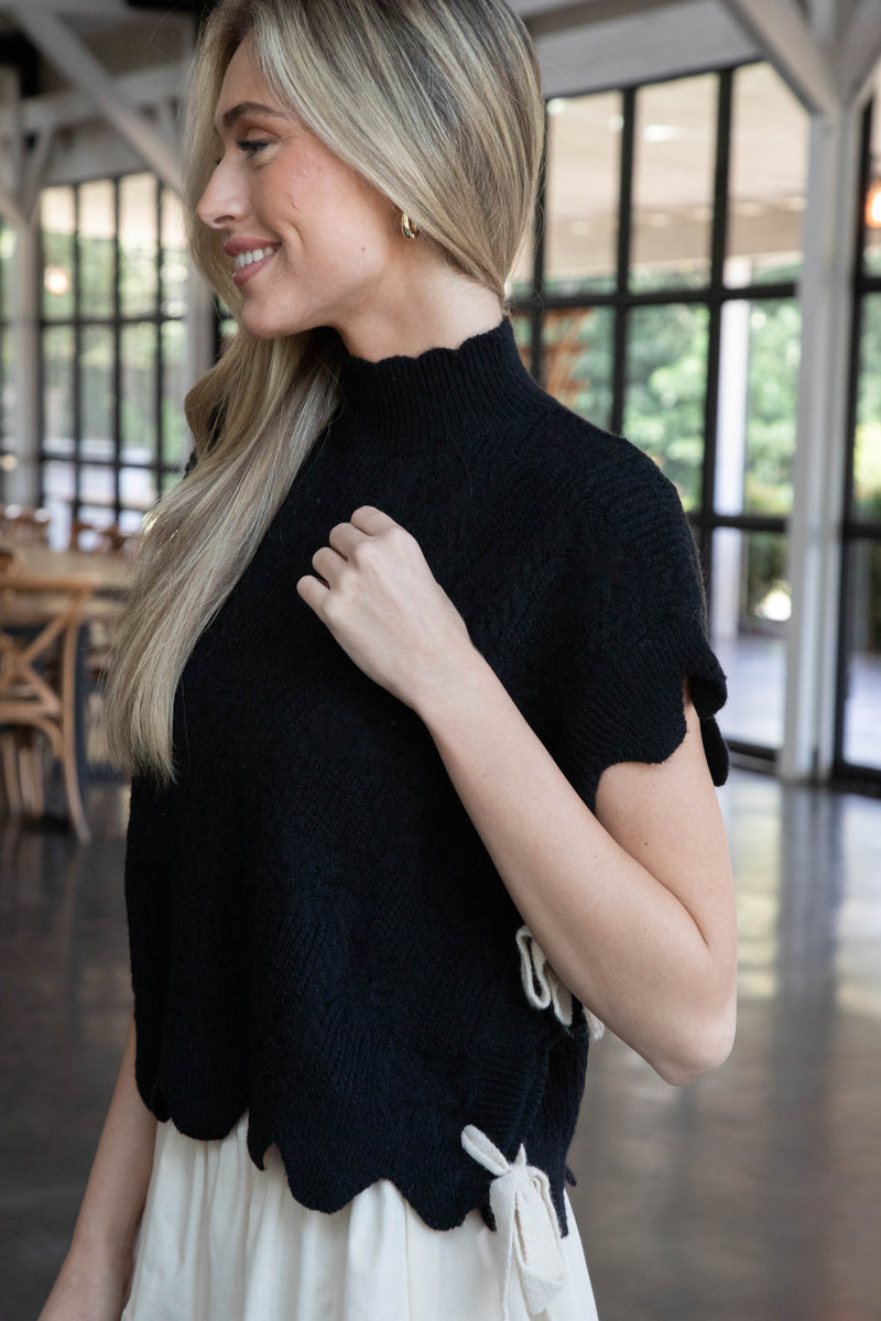 Ophelia Scalloped Edge Sweater, Black