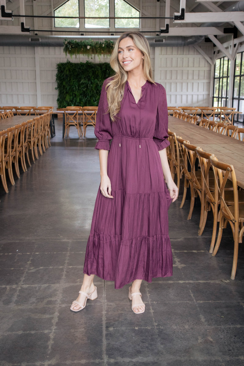 Mei Split Neck Maxi Dress, Plum