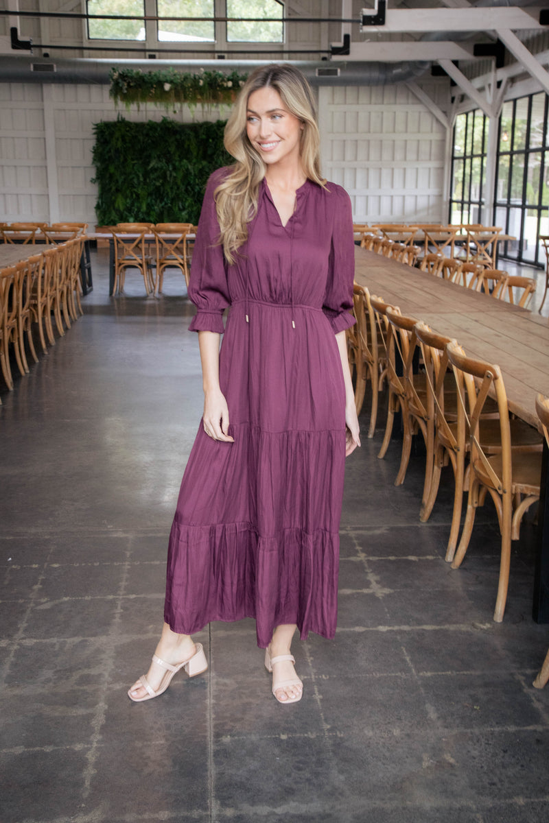 Mei Split Neck Maxi Dress, Plum