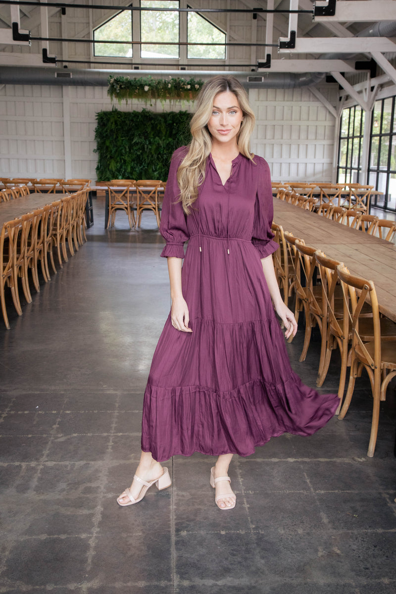 Mei Split Neck Maxi Dress, Plum