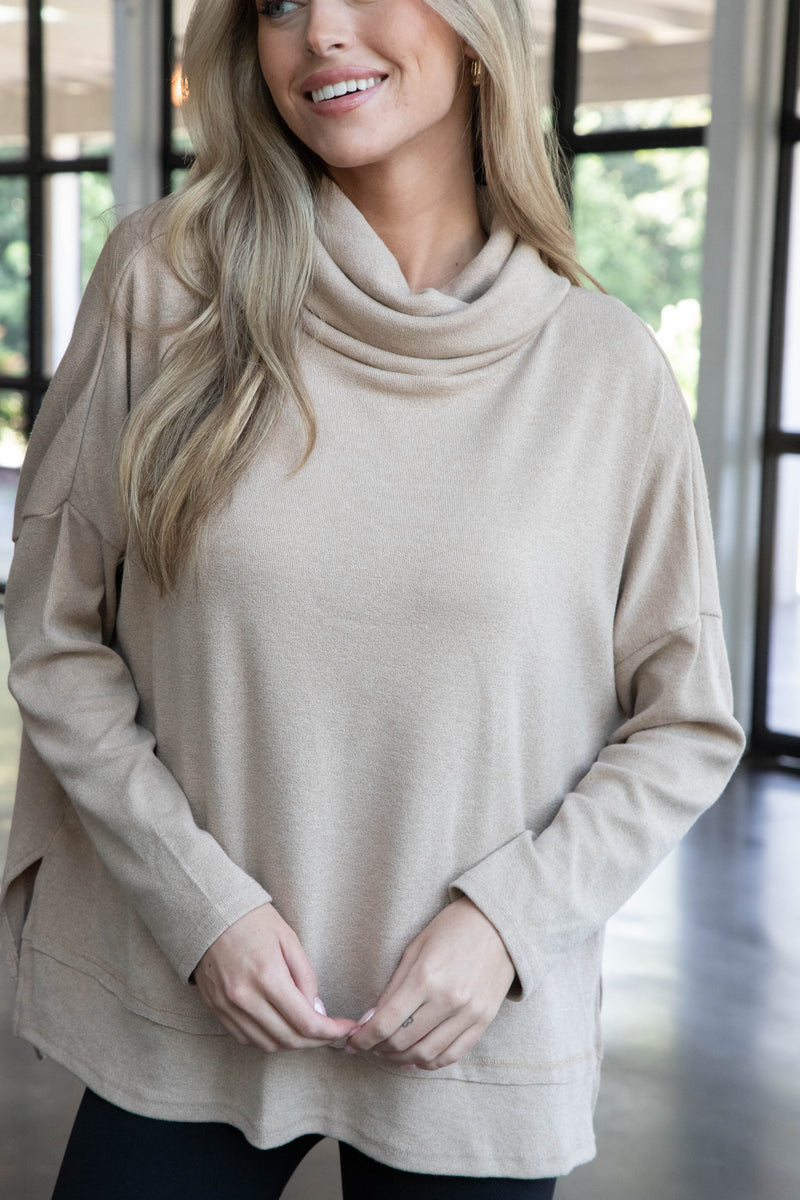 Lulu Turtle Neck Top, Taupe