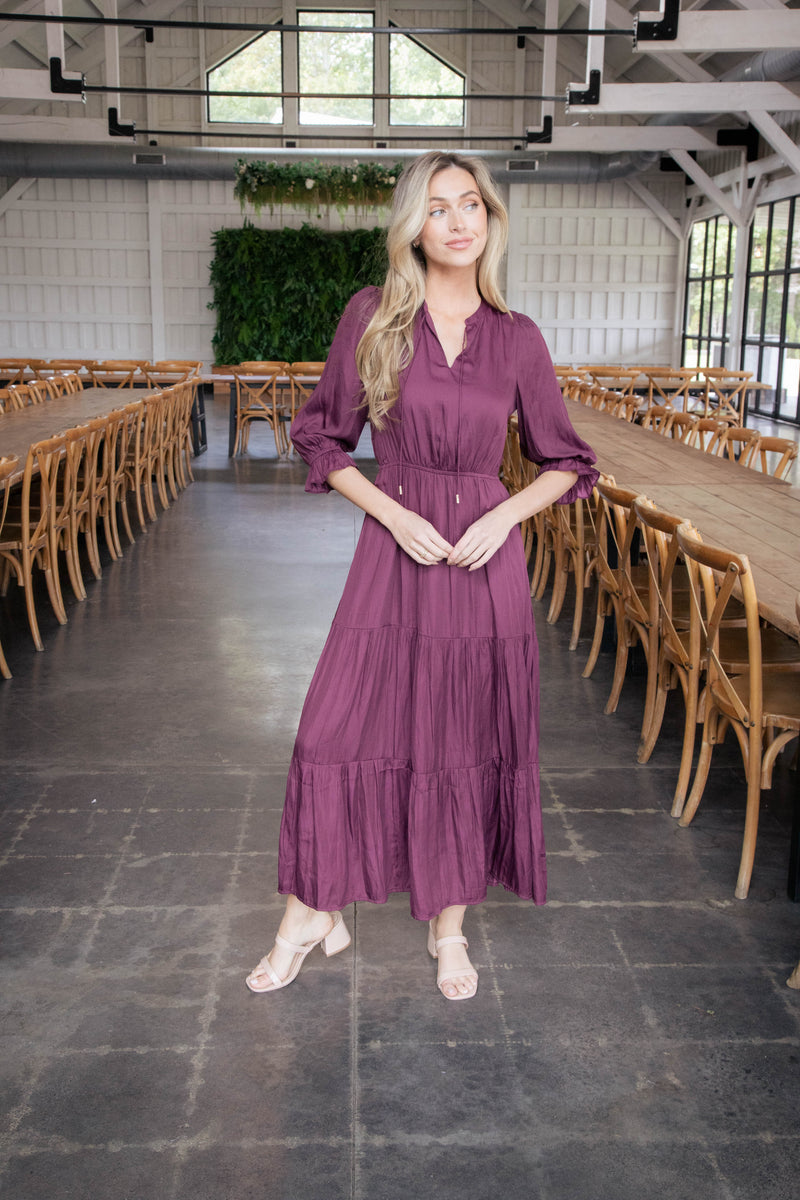 Mei Split Neck Maxi Dress, Plum