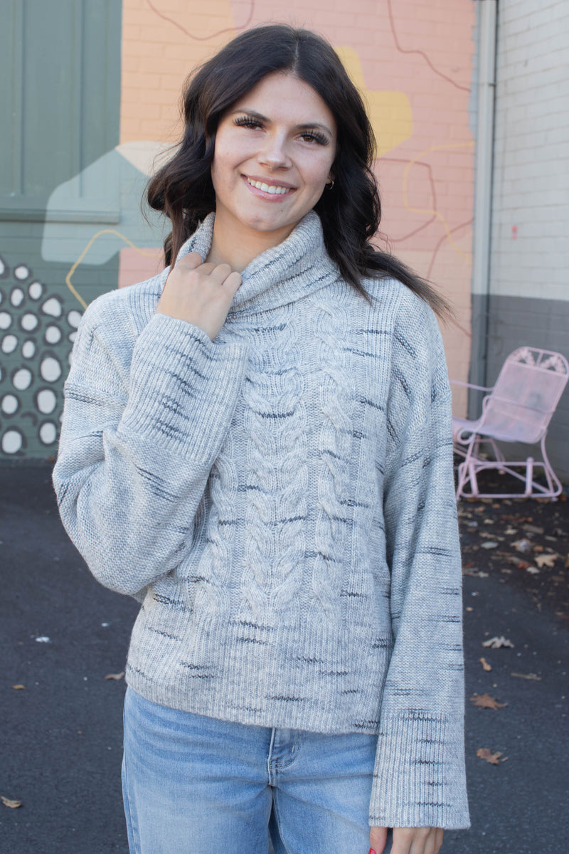 Feeling Cozy Cable Sweater, Light Grey Multi | Sanctuary