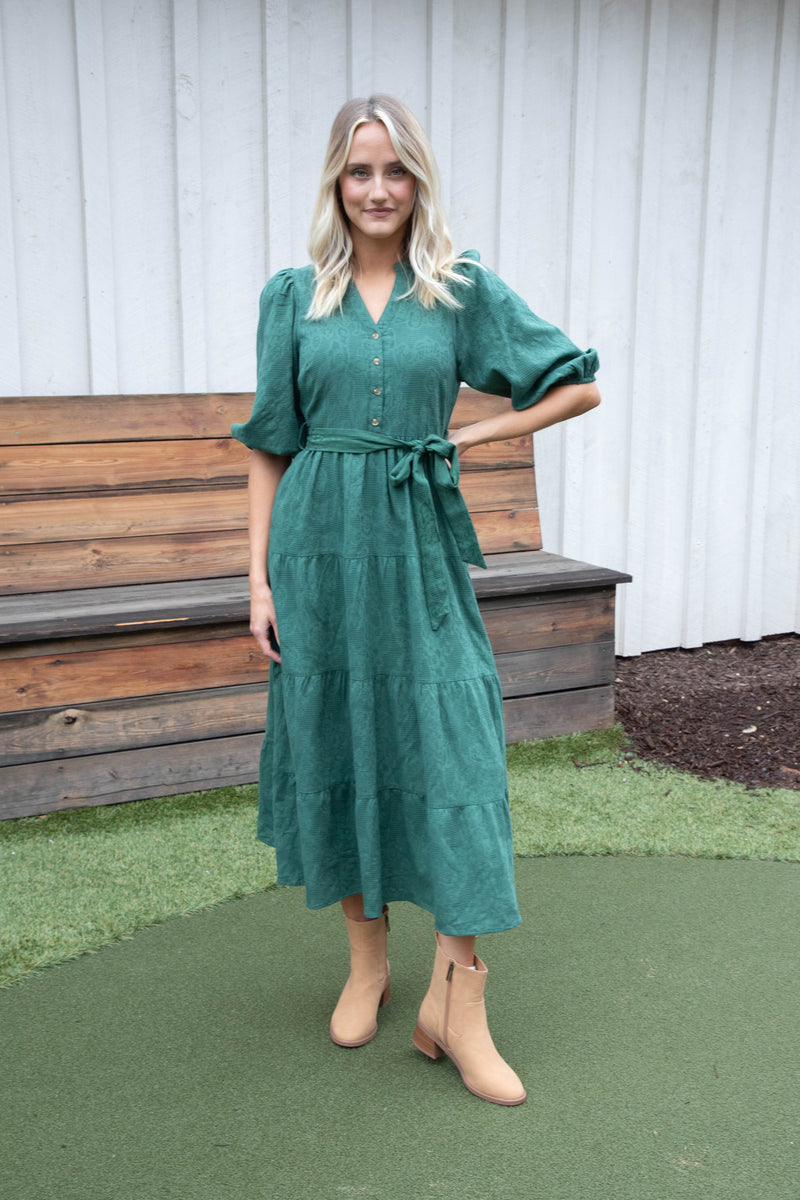 Irelyn Button Neck Maxi Dress, Hunter Green