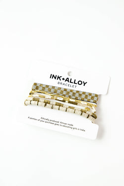 Ivory & Gold Mixed Bracelet Stack of 6 | Ink + Alloy