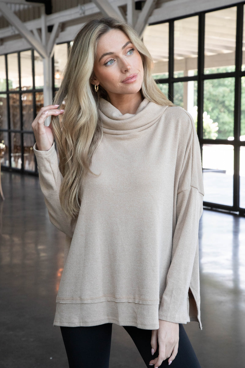 Lulu Turtle Neck Top, Taupe