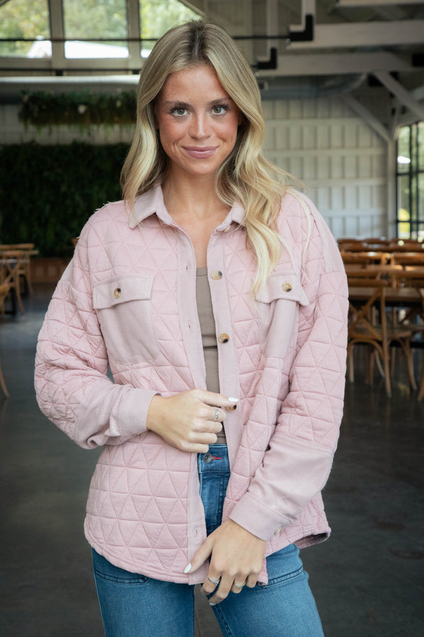 Asha Quilted Shacket, Blush